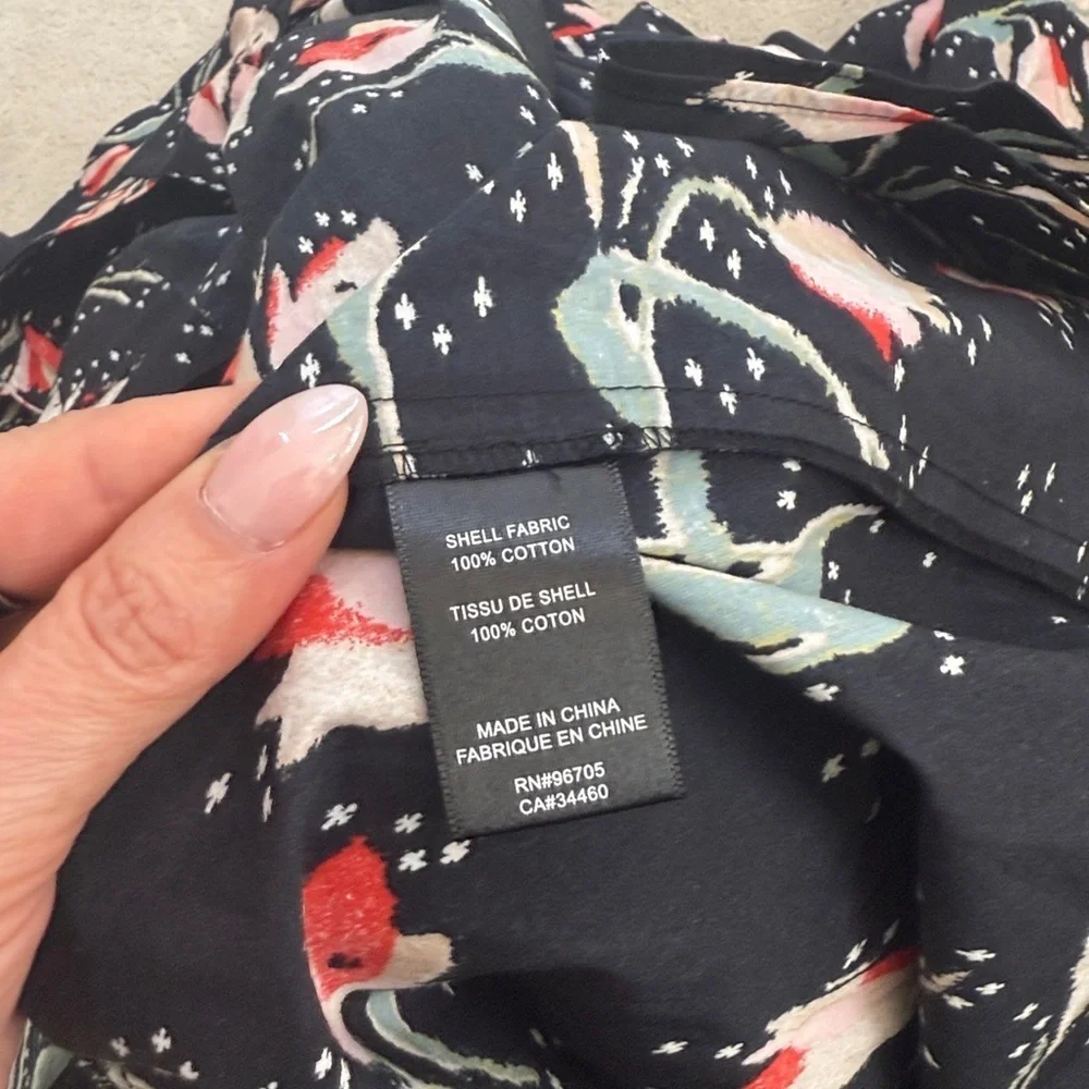 Rebecca Taylor Ikat Tulip Wrap Dress Tie Waist Black Floral Poplin Ruffles Sz 12